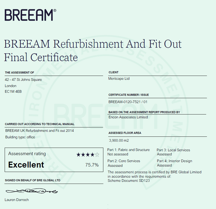 42 st john square breeam certificate